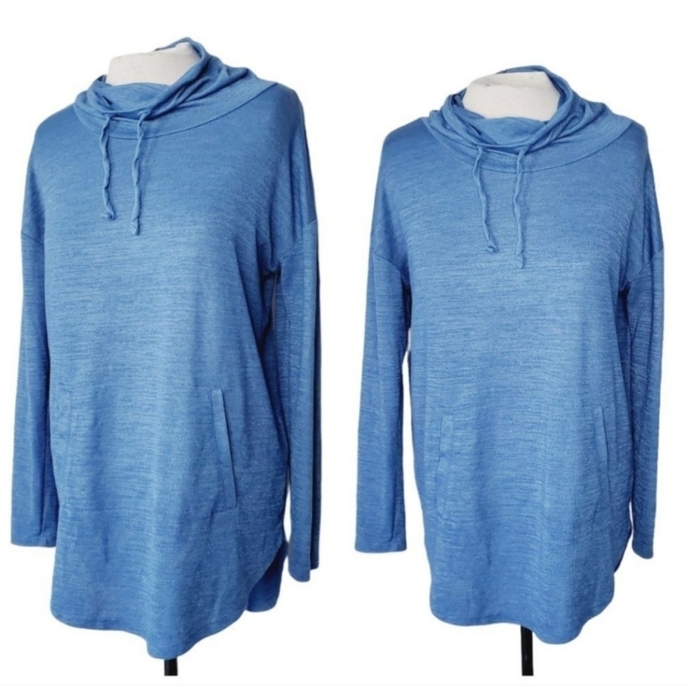 Banana Republic Sweater Luxespin Cowl Neck Drawstrings Blue Women's Medium M